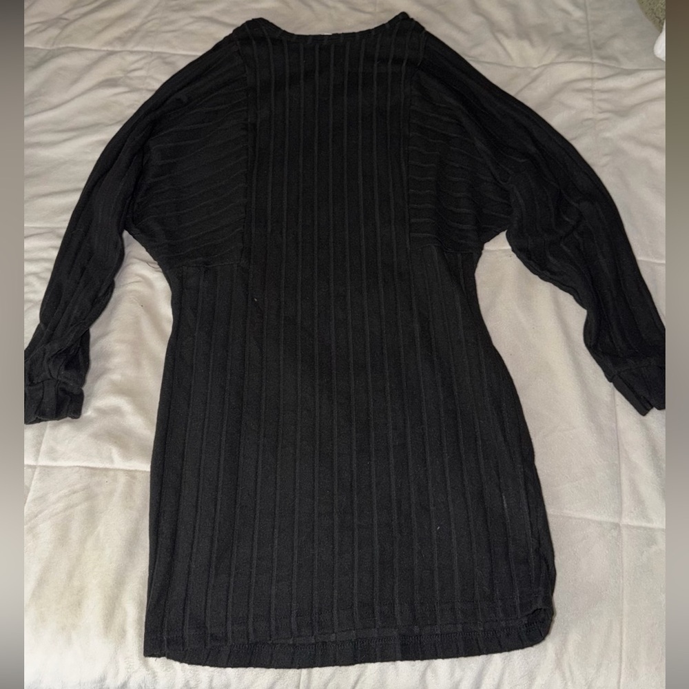 Black Ribbed Long Sleeve Dress